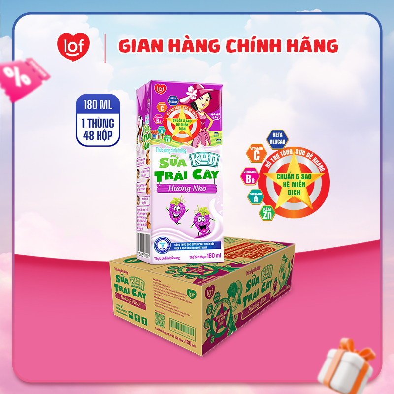 Sữa trái cây KUN vị nho thùng 48 hộp x 180ml