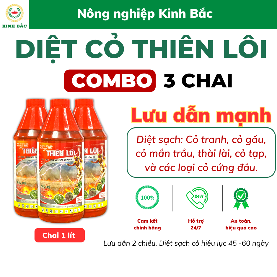 3 chai Thuốc trừ Cỏ Thiên Lôi chính hãng Kinh Bắc chai 1 lít Newfosinate 150SL ( Cỏ chết tận gốcthối