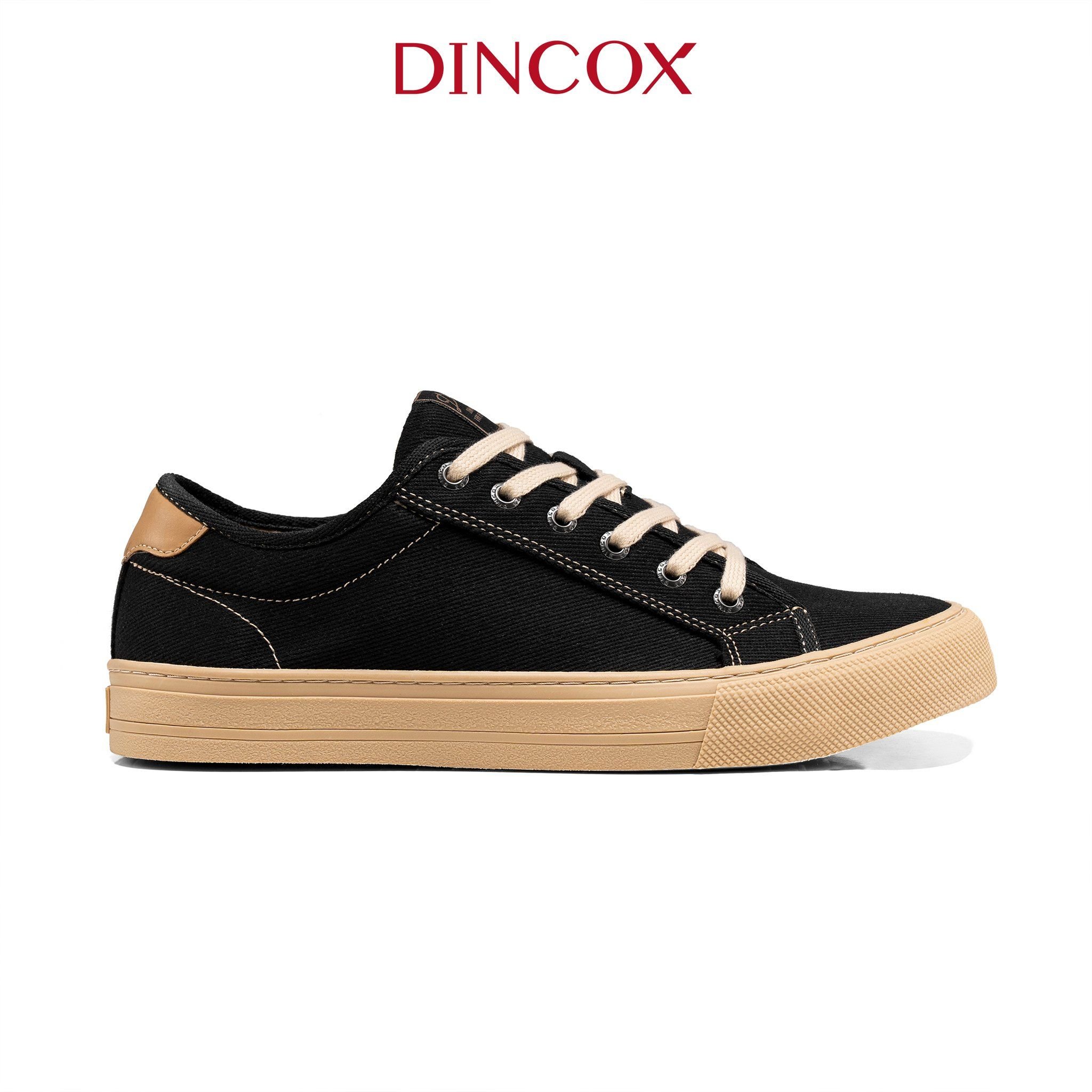 Giày Sneaker Nam Vải Canvas DINCOX E12 BLACK BEIGE Vải canvas thiết kế Đơn Giản Thanh Lịch. Freeship