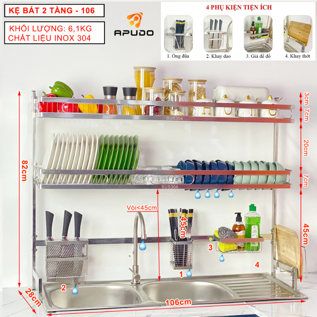Kệ Bát Đĩa INOX 304 Thông Minh 1 - 2 Tầng Giá Đựng Chén Bát Đĩa Gác Bồn Rửa Inox Hàng Cao Cấp Siêu B