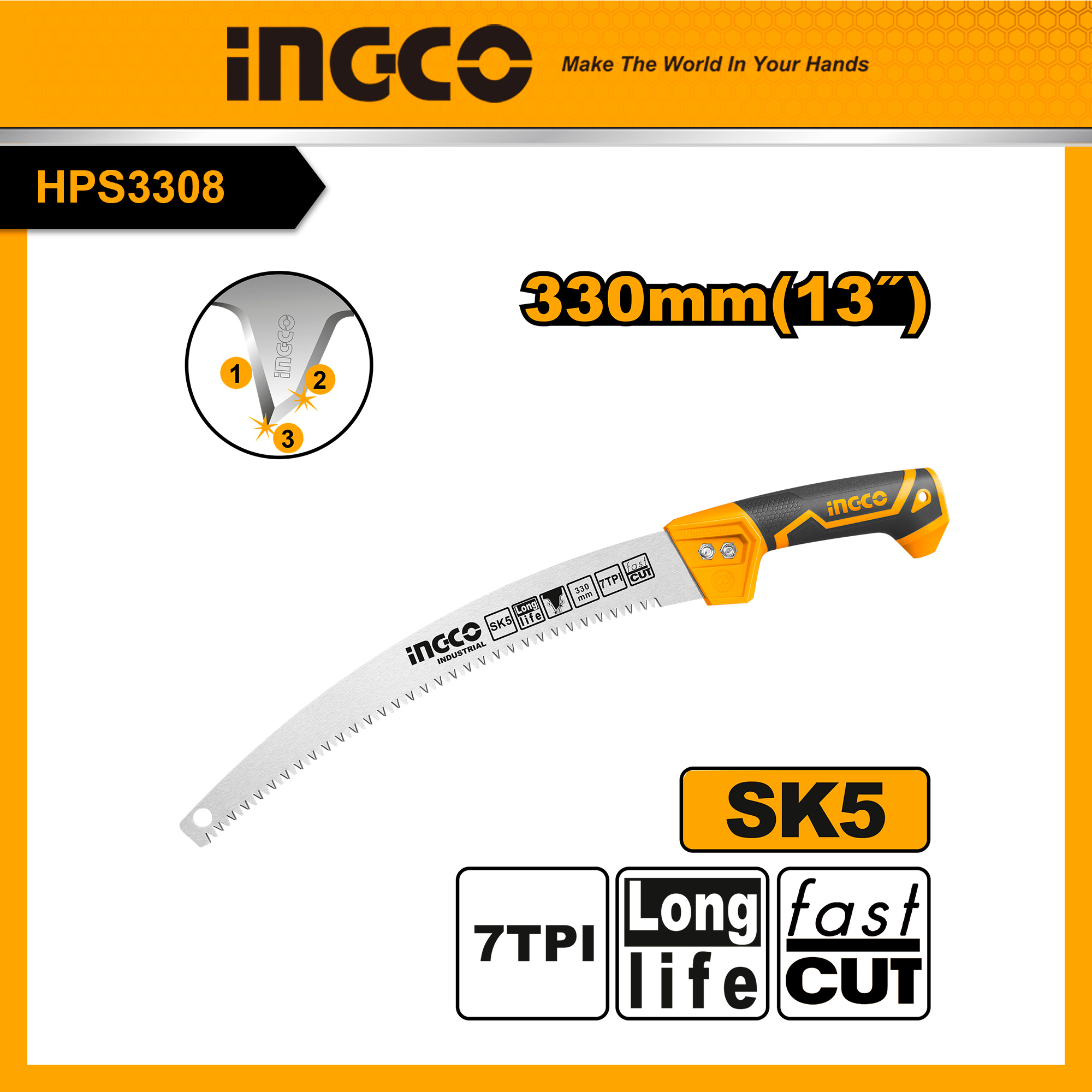 INGCO HPS3308 Cưa cành cầm tay lưỡi cong