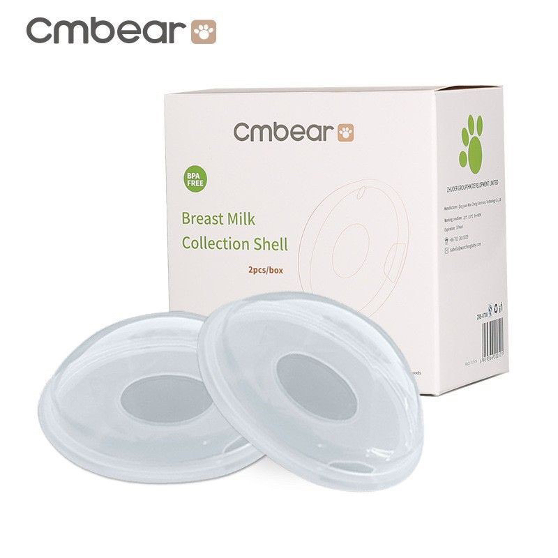 Hộp 2 phễu hứng sữa chống tràn CMBEAR chất liệu silicon có nút đậy an toàn