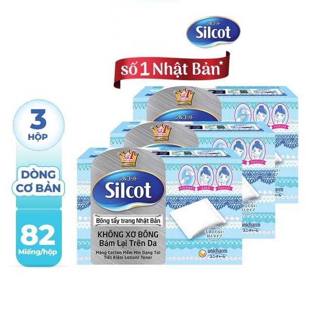 Bộ 3 hộp bông tẩy trang Silcot 82 miếng/hộp
