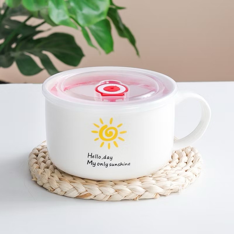 Bát ăn mỳ có tay cầm cỡ lớn 1000ml. Tô sứ úp mỳ có nắp đậy tô úp mỳ kèm đũa Nhật ca mỳ ly ăn mì tô ă