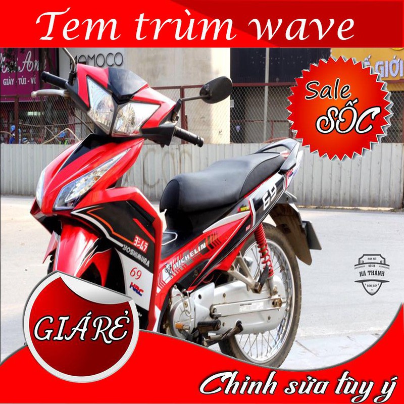 Tem trùm xe wave rsx đỏ trắng đen - Độ dán team trùm decal xe máy wave rsx đỏ trắng đen - Team trùm 