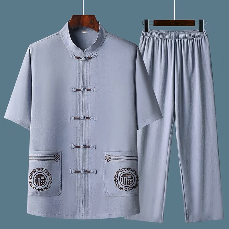 Bộ đũi nam ngắn tay trung niên - Bộ quần áo cổ tàu cho bố cho ông chất đũi mộc 3 màu đủ size (B4)