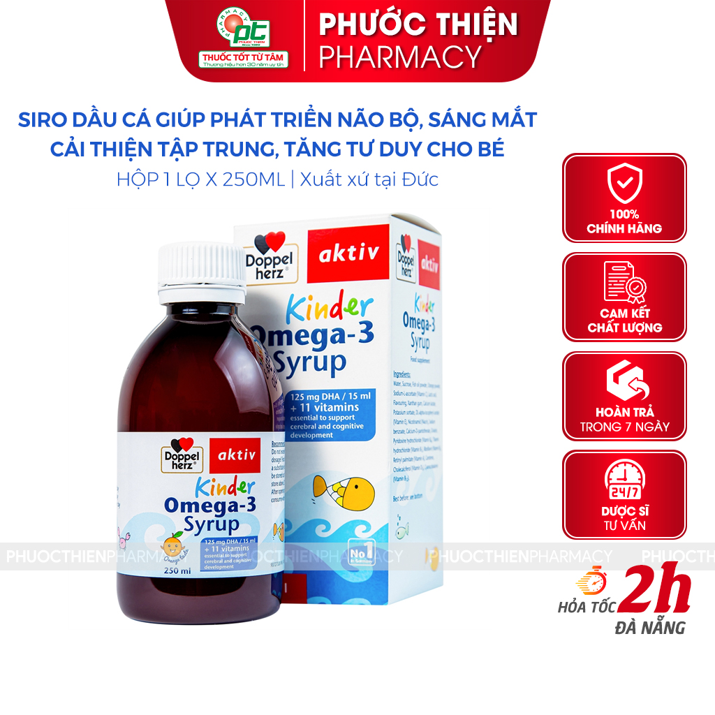 Omega 3 Cho Bé Kinder Omega 3 Syrup - Giúp Phát Triển Trí Não &amp; Tăng Cường Thị Lực Cho Trẻ 250ml