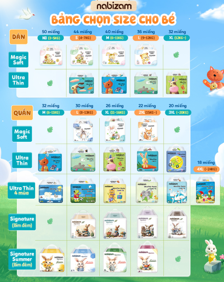 Tã/bỉm NABIZAM Hàn Quốc dán/quần đủ size cho bé