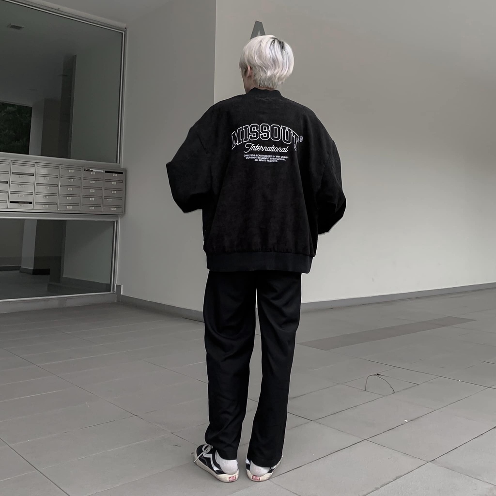 Áo bomber nam nữ missout typo  varsity jacket from rộng  áo bóng chày nhung tăm  - Gin Store