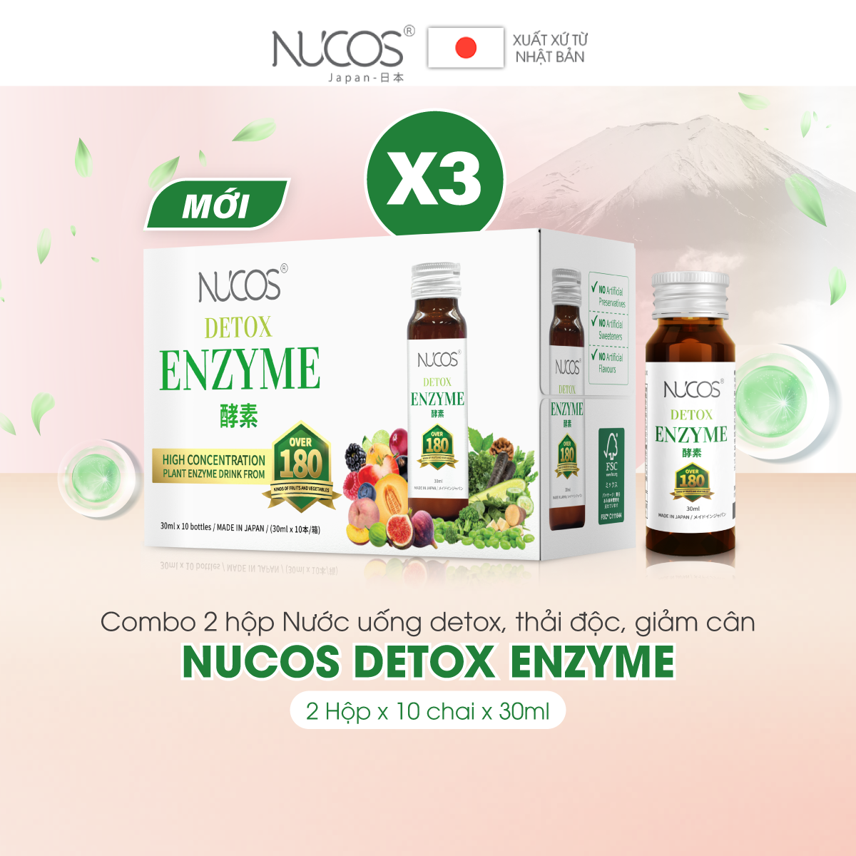 [GIFT] Combo 3 hộp Nước detox enzyme hỗ trợ thải độc Nucos Detox Enzyme 10 chai x 30ml​