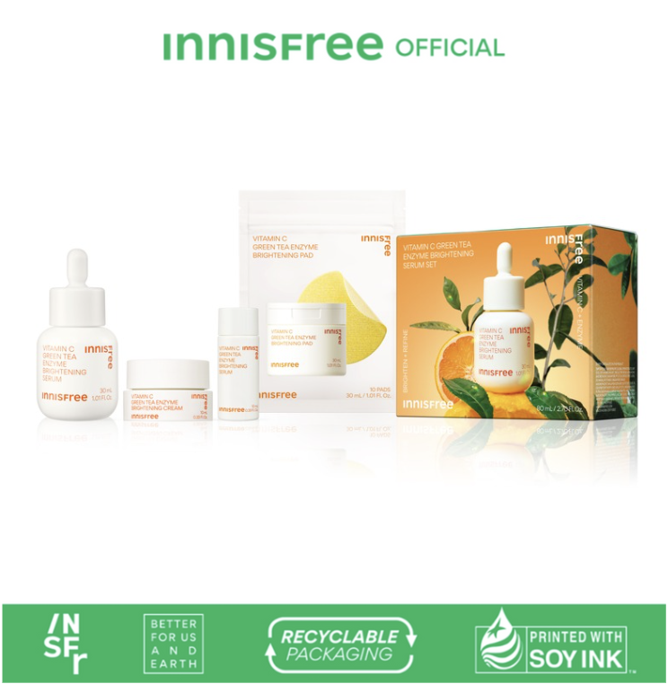 Serum Vitamin C sáng da mờ thâm mụn INNISFREE Green Tea Enzyme Brightening Serum