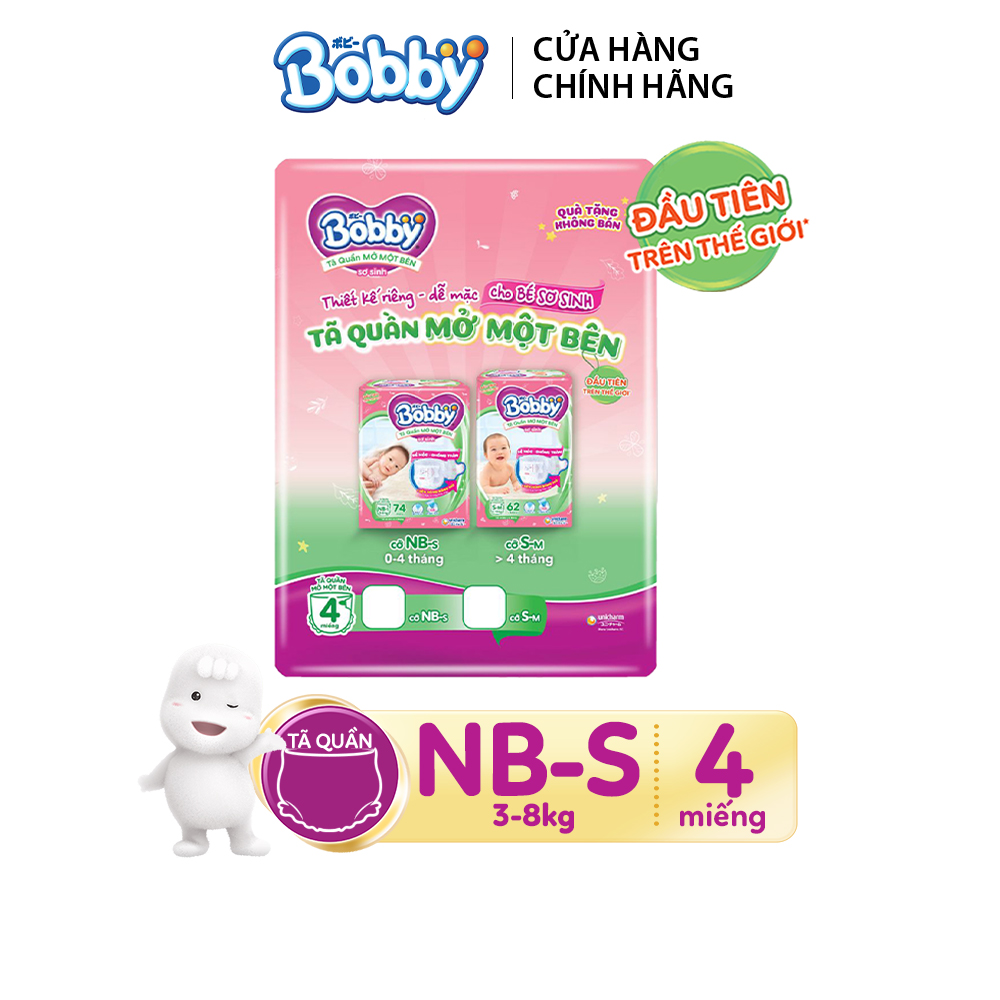 GIFT - Tã/bỉm quần Mở Một Bên Bobby size NB-S 4 miếng