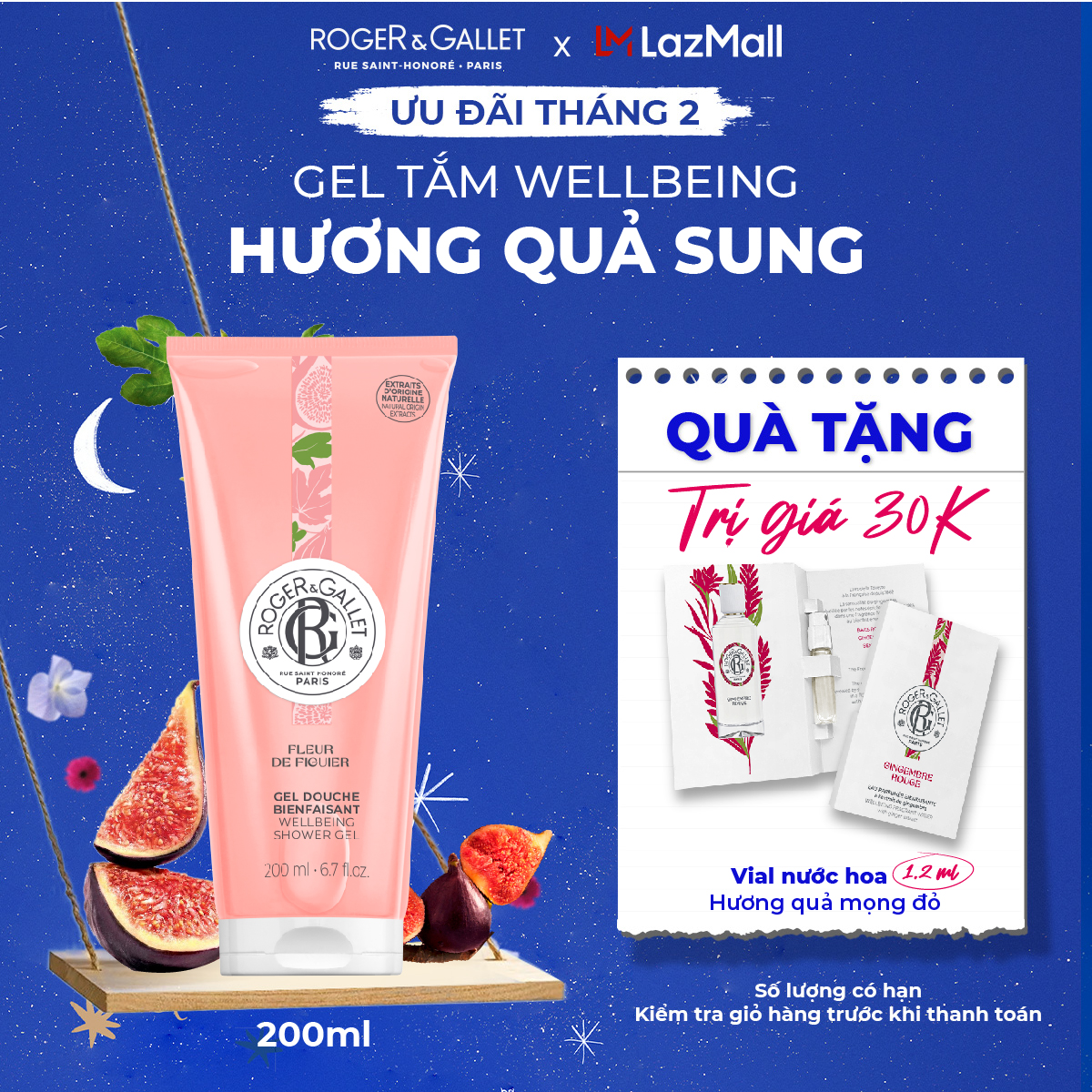 Gel tắm Wellbeing hương quả sung Roger&Gallet Fleur de Figuier 200ml