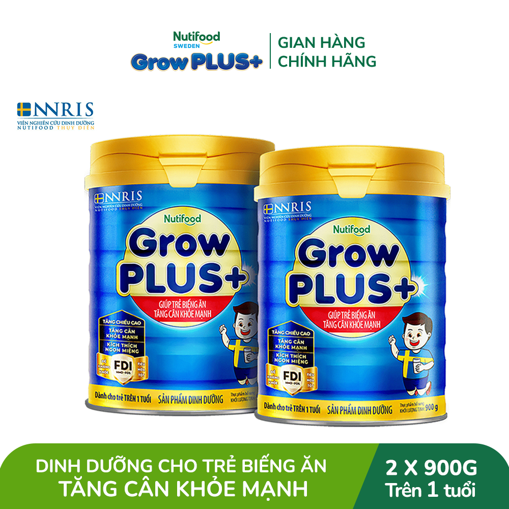 Combo 2 sữa bột GrowPLUS+ Biếng Ăn - Hỗ trợ kích thích ngon miệng tăng cân khỏe mạnh (Xanh) (2 lon x 900g)