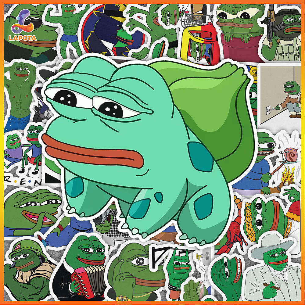 Set 50 cái Sticker Ếch Xanh Pepe chống nước Hình dán ếch Pepe meme Decal Pepe dán vali điện thoại mũ