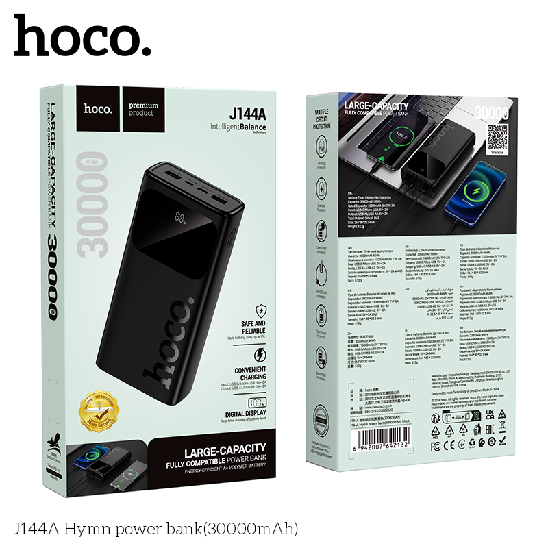 Pin dự phòng Hoco J144A 30.000mAh 2 cổng Output USB-A TypeC và MicroUSB Input Màn hình LCD - Nhat Ti