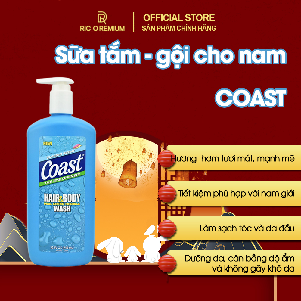 Sữa Tắm Gội Coast Mỹ 2in1 Hair And Body Cho Nam Chai 946ml Hàng Nhập Mỹ