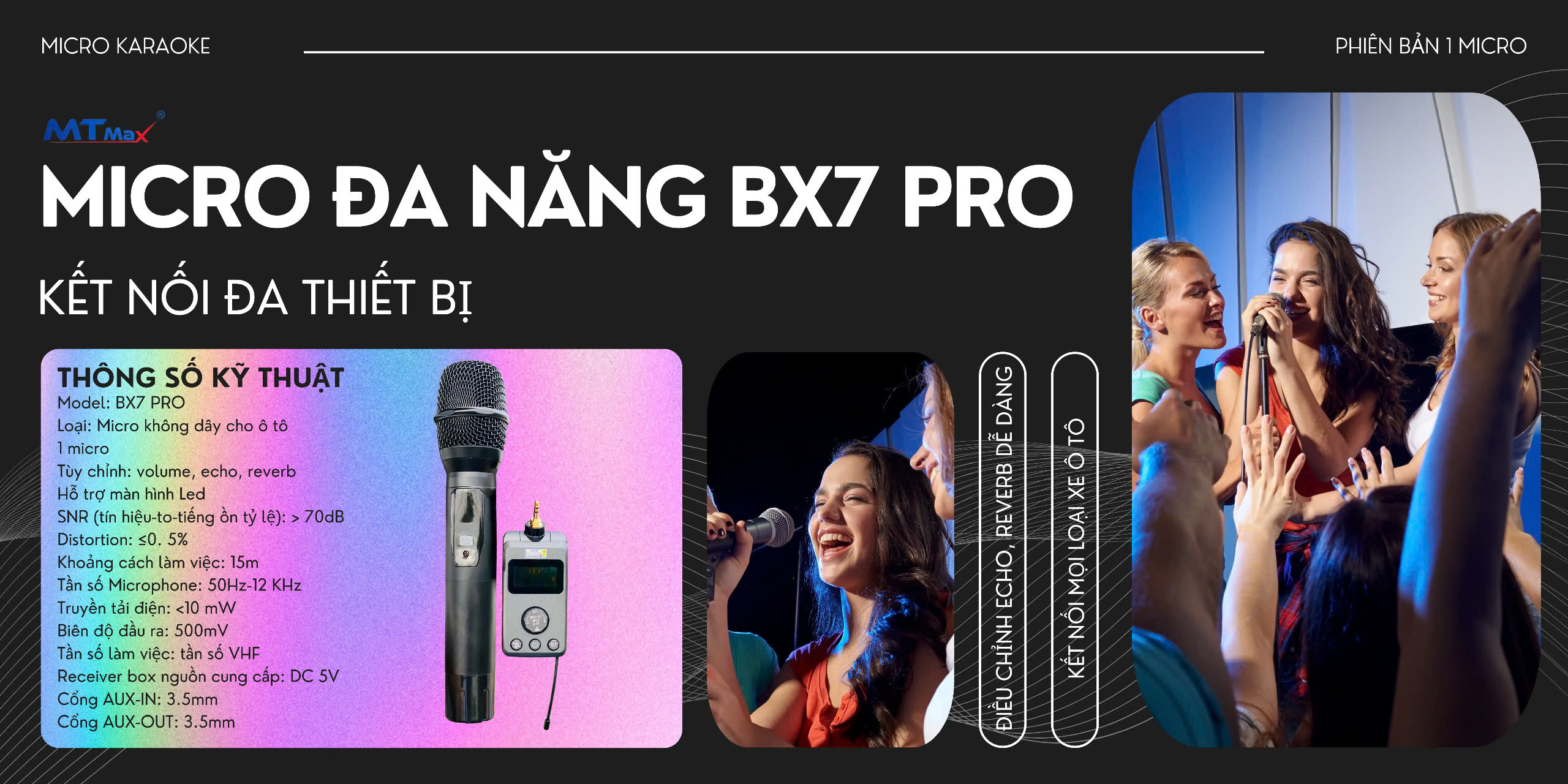 Micro Karaoke Đa Năng Cao Cấp Tích Hợp Bluetooth MTMAX BX8 PRO Biến Amply Loa Thường Thành Thiết Bị
