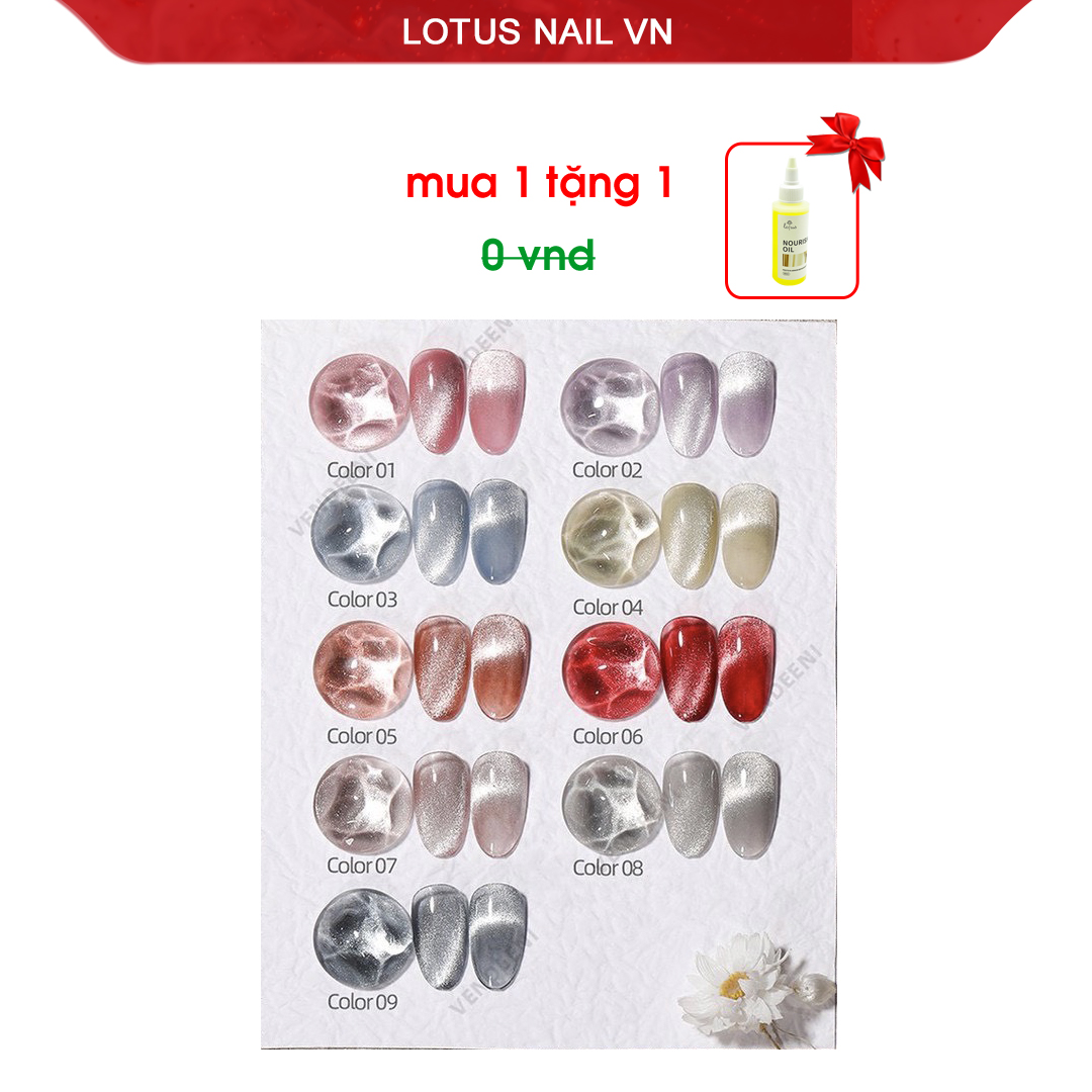 Set Sơn Gel 9 Màu Mắt Mèo Kim Cương 9D Siêu Sáng Vendeeni Mã A56 Tặng Kèm Bảng Màu