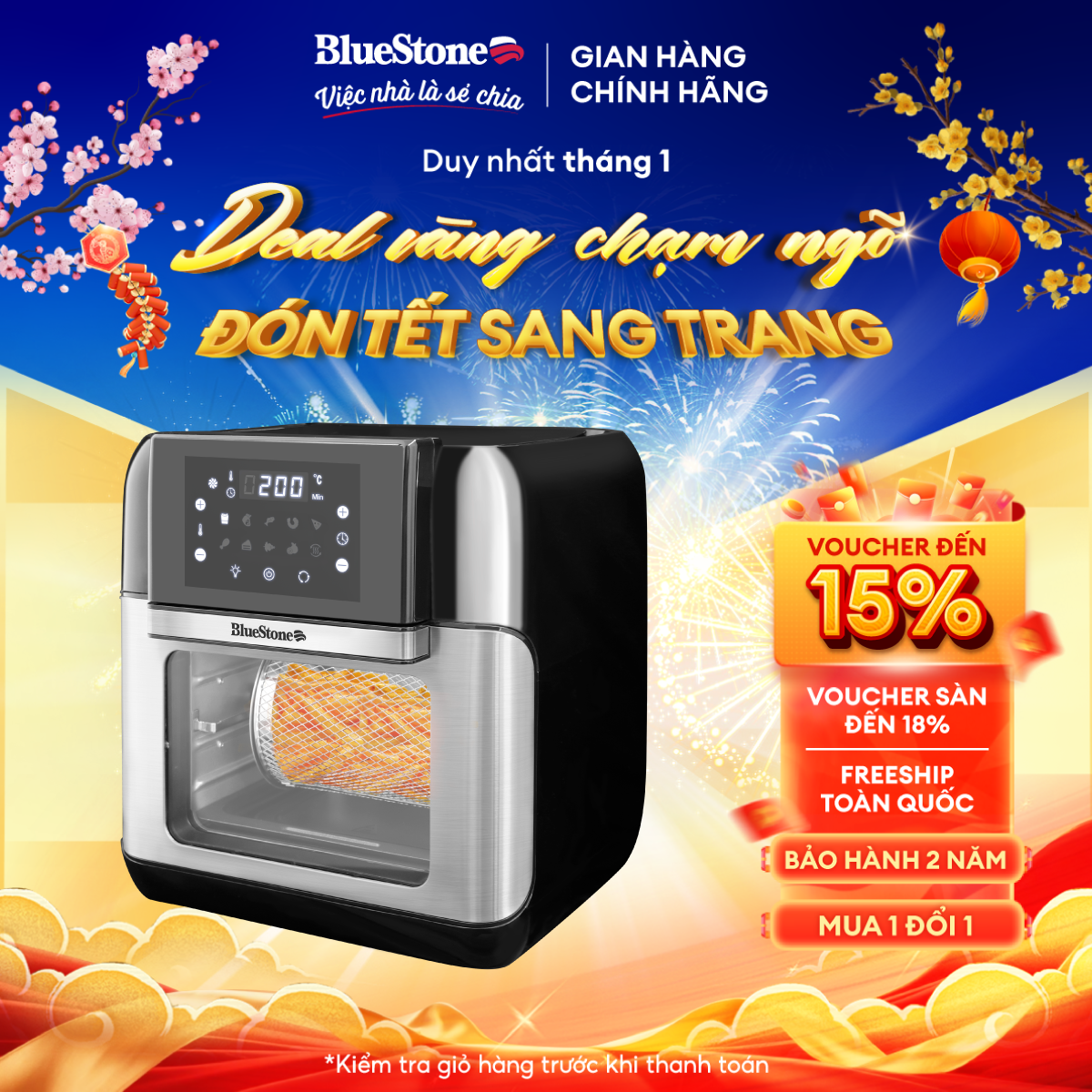 Nồi Chiên Không Dầu BlueStone AFB-5888 (10 Lít) - Công suất 1800W - Công nghệ Rapid Air giảm 80-90% 