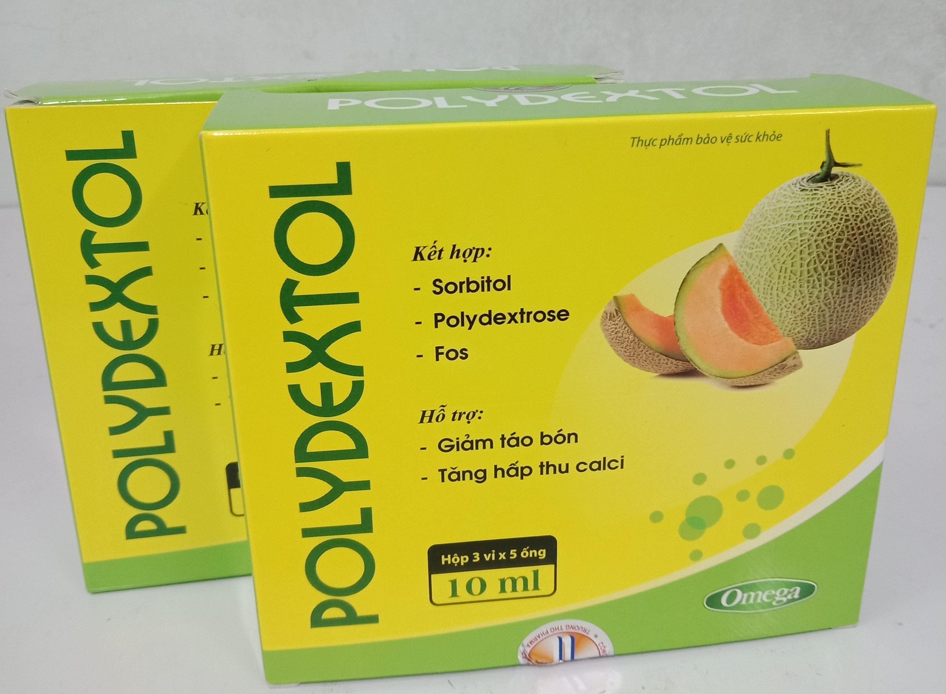 Polydextol - Hỗ Trợ Làm Hết Táo Bón Tăng Cường Hấp Thu Calci Vị Dưa Lưới Thơm Ngon ( Hộp 15 Ống) Tặng Thêm 1 Mũ Chùm Đầu Chống Thấm Khi Tắm - Combo 2 Hộp