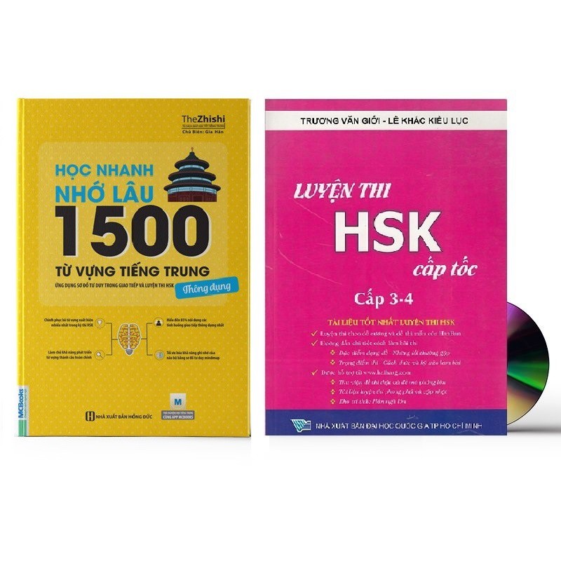 Sách - Combo: Học nhanh nhớ lâu 1500 từ vựng tiếng Trung thông dụng + Luyện thi HSK cấp tốc cấp 3-4 