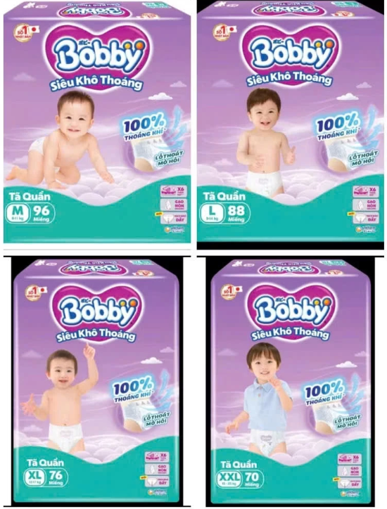 Tã/bỉm quần Bobby siêu thấm khô thoáng BOBBY ULTRA M96/L88/XL76/XXL70 GIa sap san