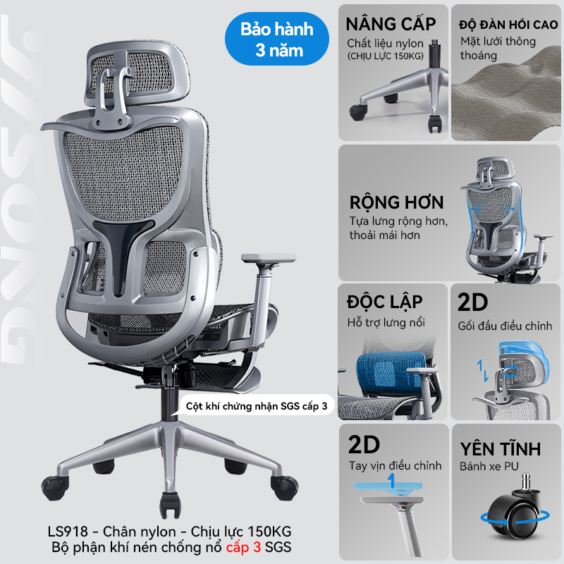 Xpanse LS918 Ghế công thái học ghế văn phòng có đệm chân chân thép nâng cấp