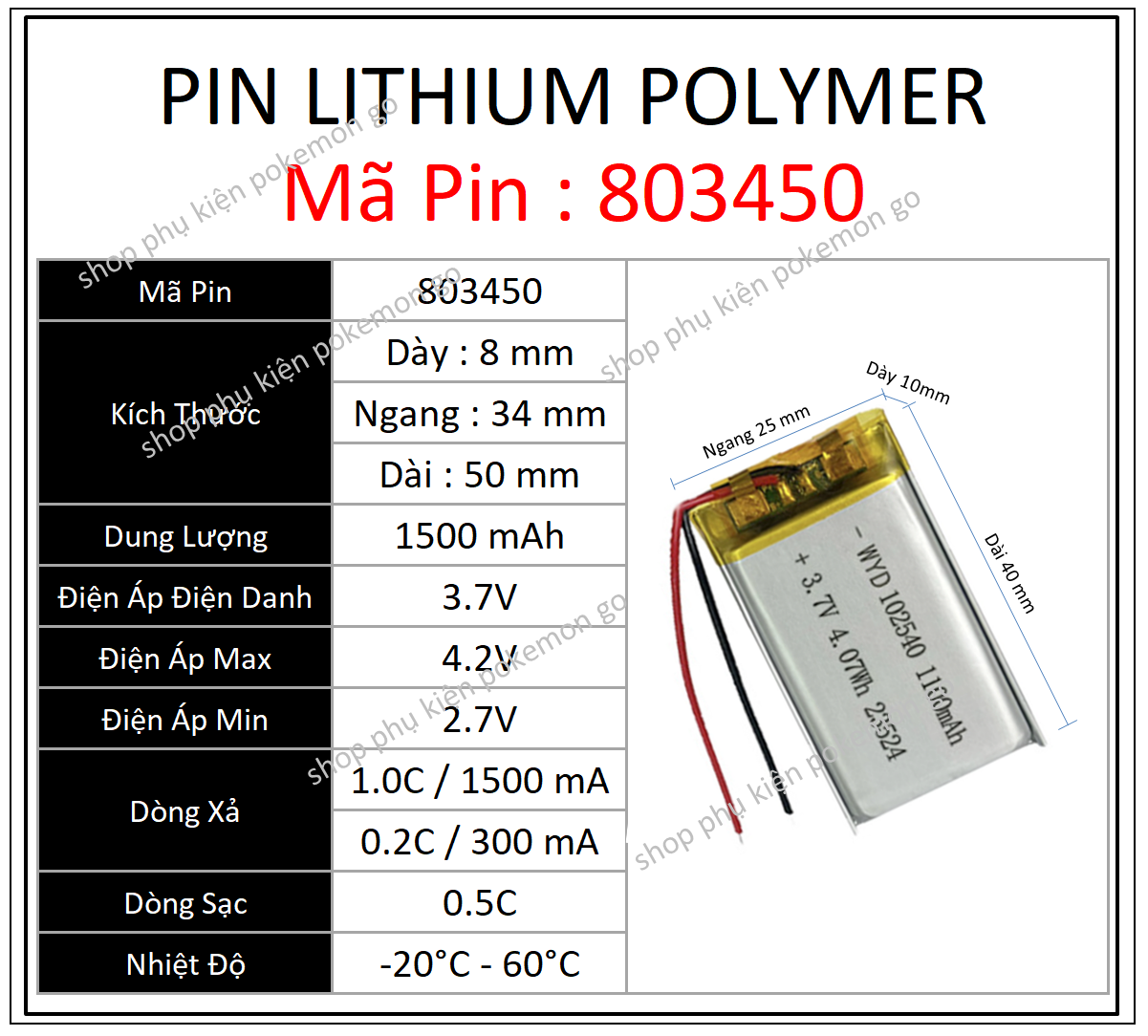 Pin Lithium - Ion 3.7V 102540 110mah