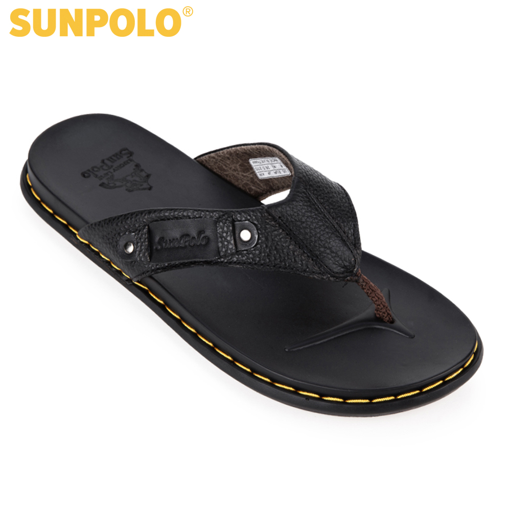 Dép kẹp nam da bò SUNPOLO KEP204 (Đen)