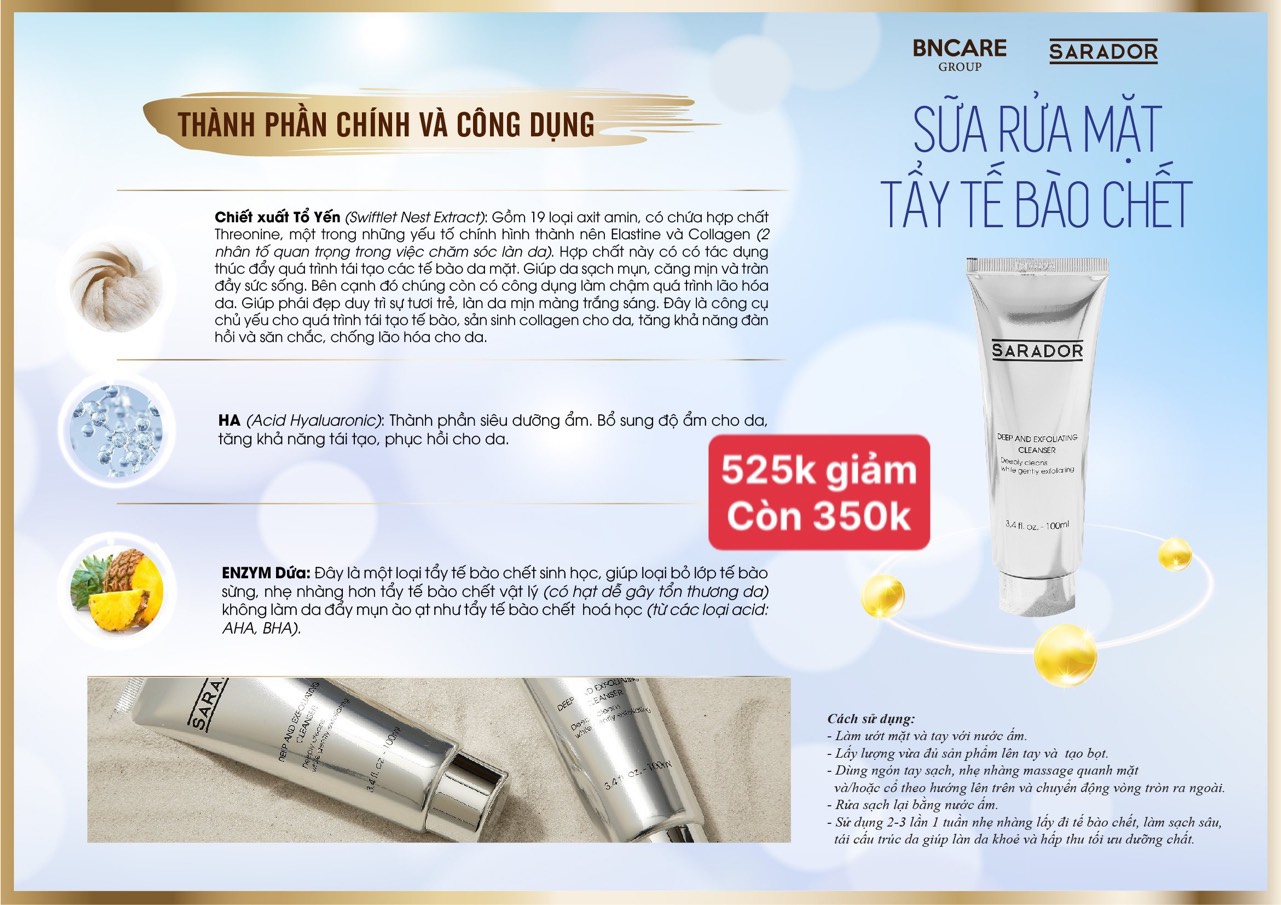 [HCM]Sữa rửa mặt tẩy tế bào chết dành cho da mặt SARADOR 100ml.Làm sạch sâu  đặc biệt không gây khô da.