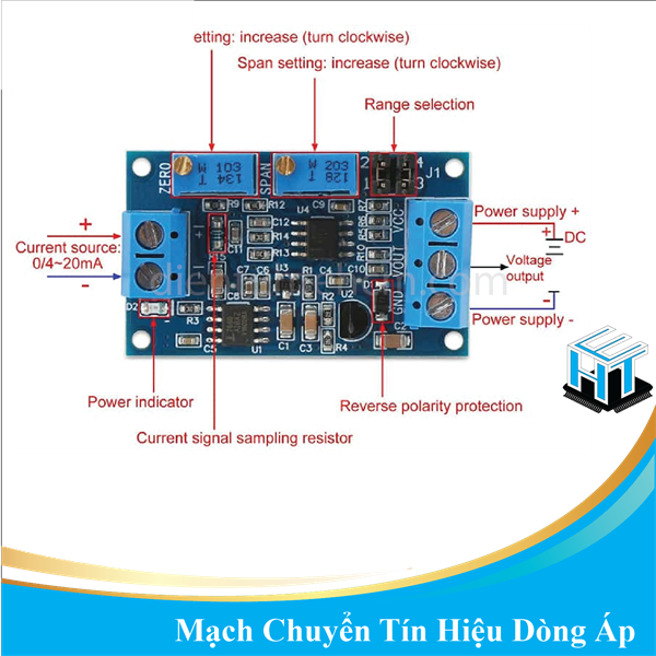 Mạch chuyển tín hiệu dòng áp HW-685 (0/4-20mA to 0-3.3V/5V/10V)