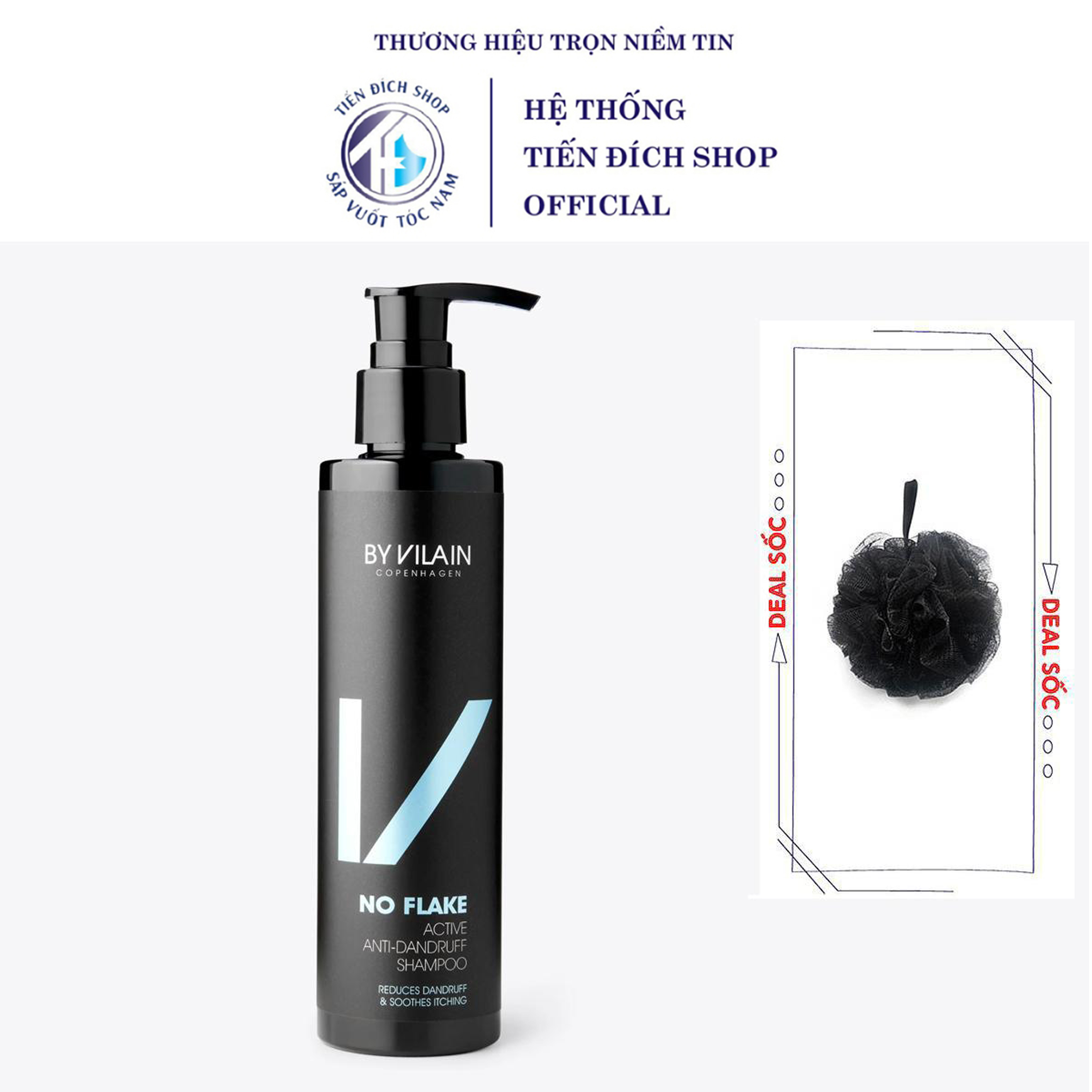 Dầu gội cho nam By Vilain No Flake Anti Dandruff Shampoo 180ml cao cấp Đan Mạch + Tặng bông tắm than