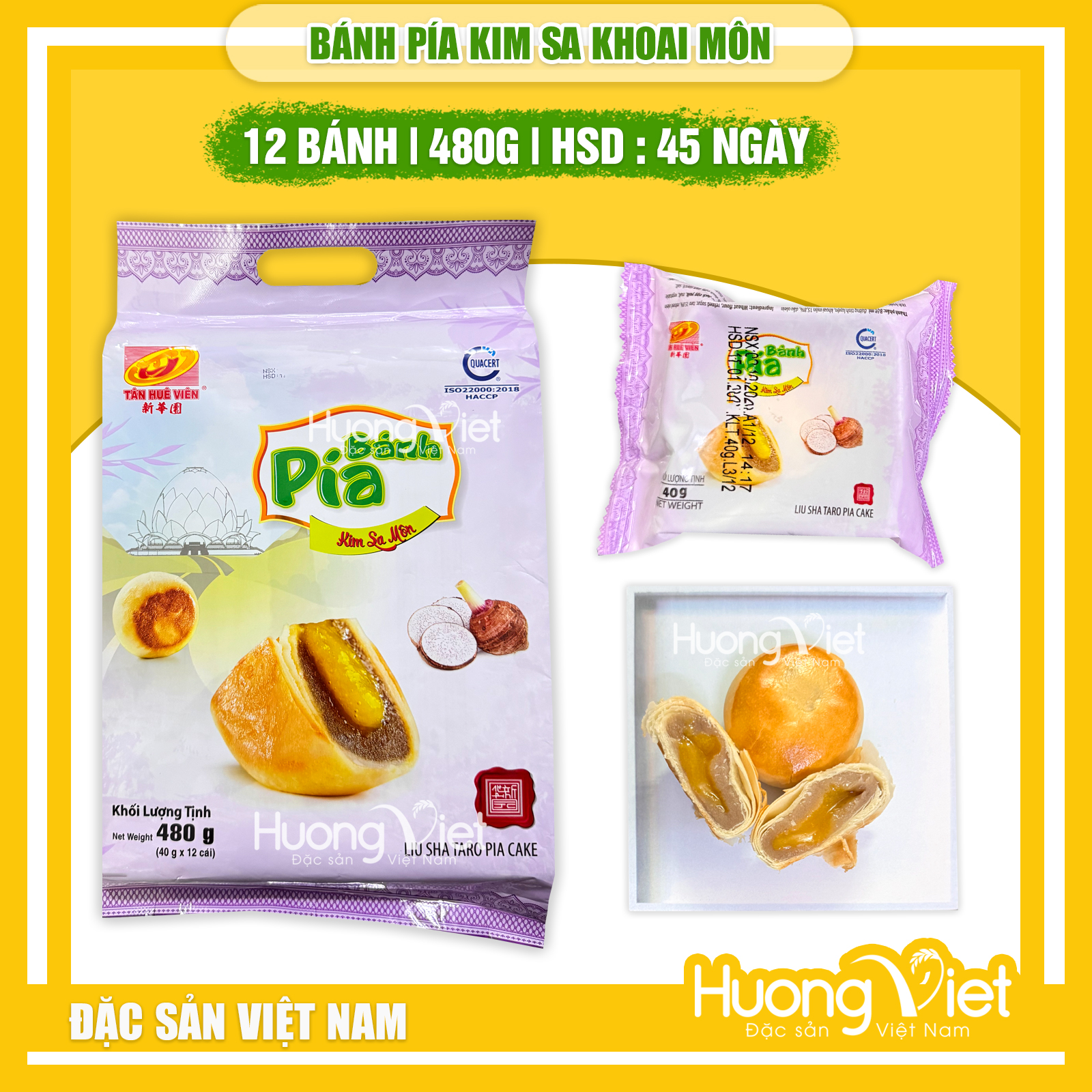 Bánh pía KIM SA MÔN TRỨNG TAN CHẢY Tân Huê Viên bánh pía Sóc Trăng 480g [TÚI 12 BÁNH]