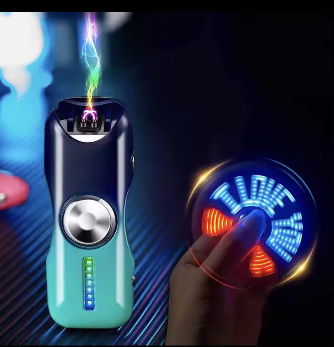 [HCM]Bật lửa điện tử sạc pin công nghệ đánh lửa tia điện plasma tích hợp trục xoay tạo hiệu ứng led 
