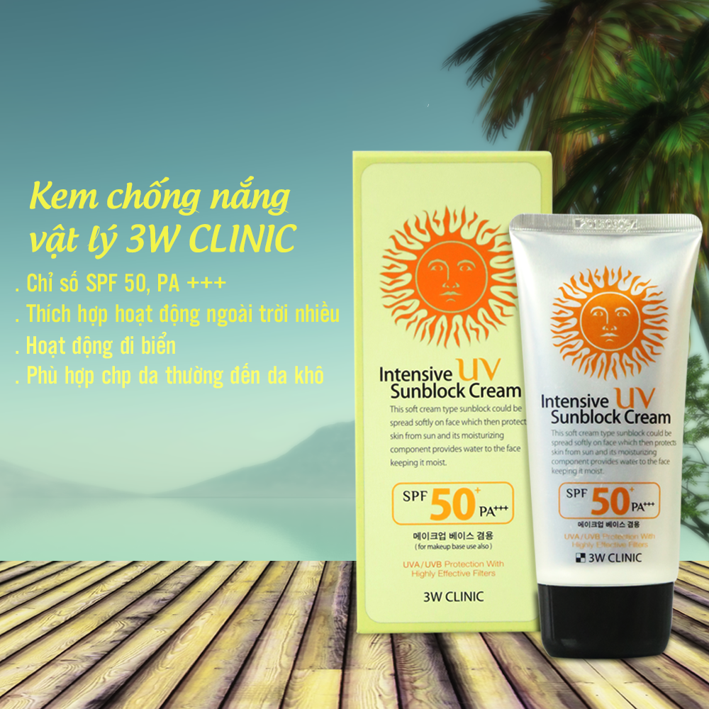 [HCM]KEM CHỐNG NẮNG 3W CLINIC INTENSIVE UV SUNBLOCK CREAM SPF 50 PA+++