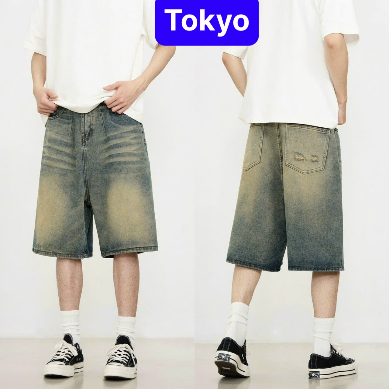 QUẦN WIDE LEG SHORT JEANS NAM ỐNG RỘNG QUẦN JEANS SHORT LỬNG PHONG CÁCH CÁ TÍNH SÀNH ĐIỆU - TOKYO FA