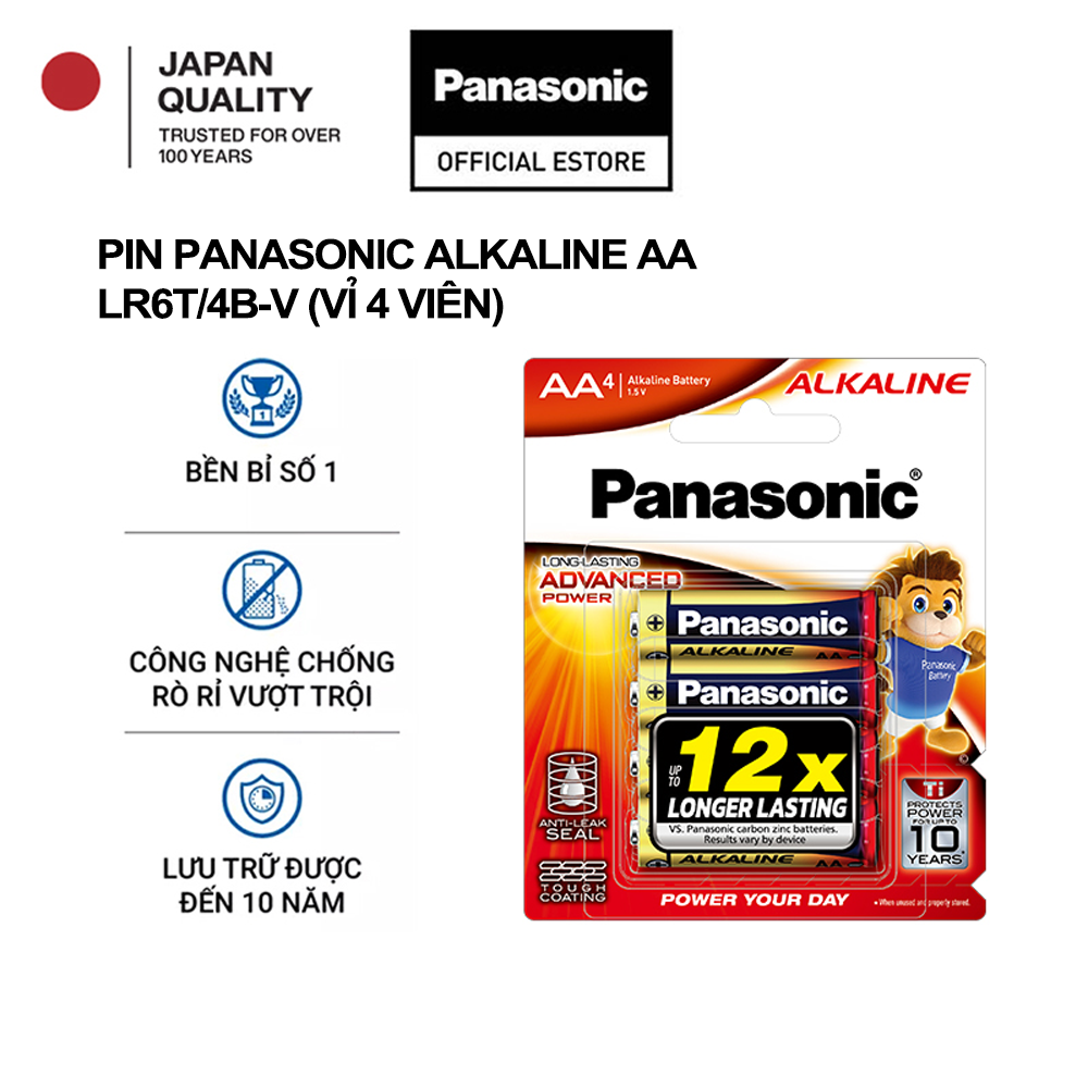 Pin Panasonic Alkaline AA LR6T/4B-V (Vỉ 4 viên) – Hàng Chính Hãng