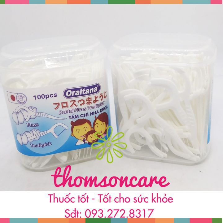 Tăm Chỉ Nha Khoa Oraltana - Lọ 100 Que - An Toàn - Tăm Chỉ Kẽ Răng Oral Tana Xỉa Răng Vệ Sinh Răng Miệng Tiêu Chuẩn Xuất Nhật