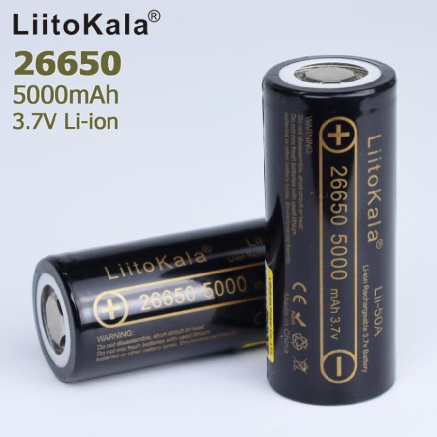 Pin 26650 5000mAh Liitokala Lii-50A Lithium ion pin sạc 3.7V