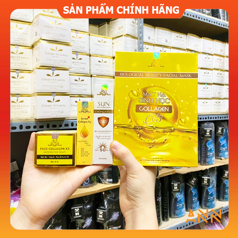 [Chính Hãng] Combo Kem Face Collagen X3 Luxury + Serum Căng Bóng Da + Kem Chống Nắng + Mặt Nạ Mỹ Phẩm Đông Anh