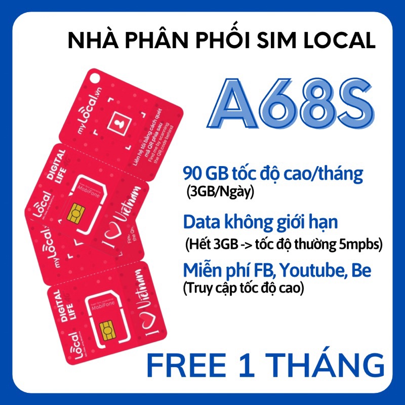 Sim 4G Mobifone Local A68S A69 Tỷ GB Dùng 4G KHÔNG GIỚI HẠN Gọi FREE. Miễn Phí tháng đầu từ MƯỜNG TH