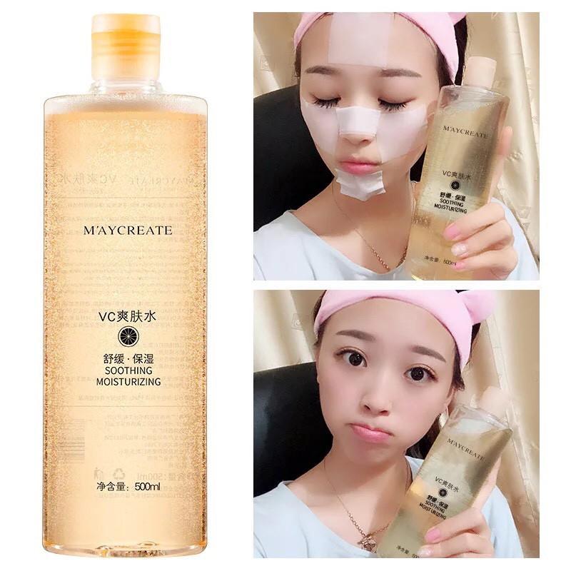 Nước Hoa Hồng Làm Săn Da Mặt Vc 300Ml Cho Làn Da Sáng Mịn Maycreate Vc Smoothing Moisturising Toner 500Ml