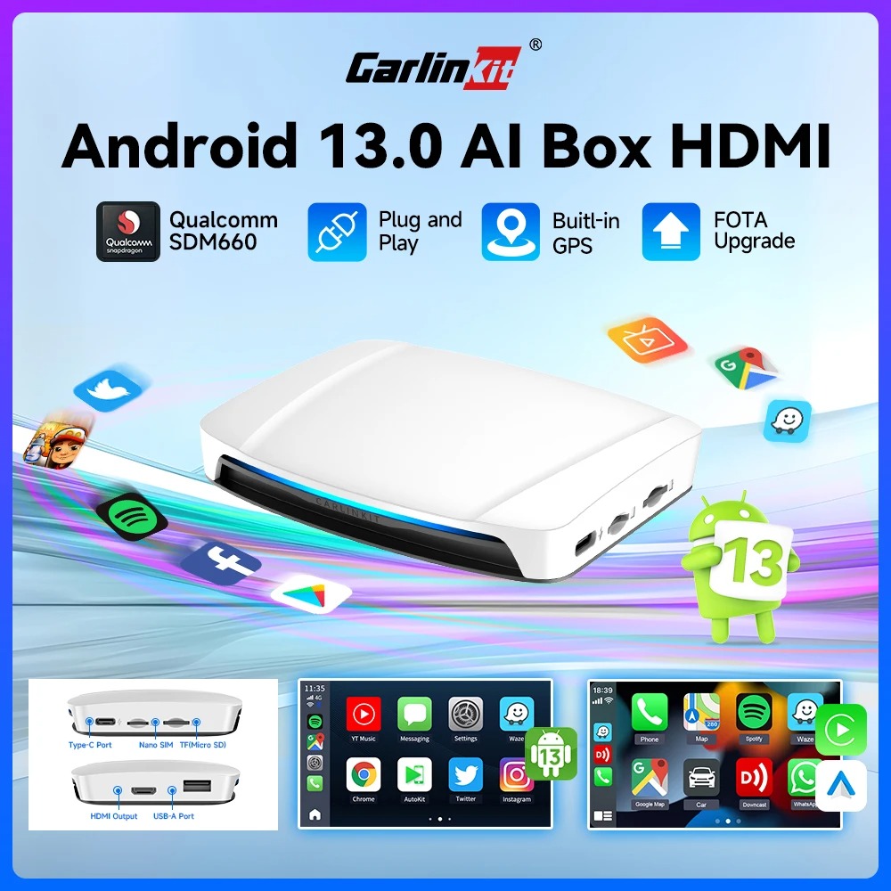 NEW 2024 Android box cho ô tô Carlinkit chip SDM660 8 nhân bổ sung cổng HDMI USB type A