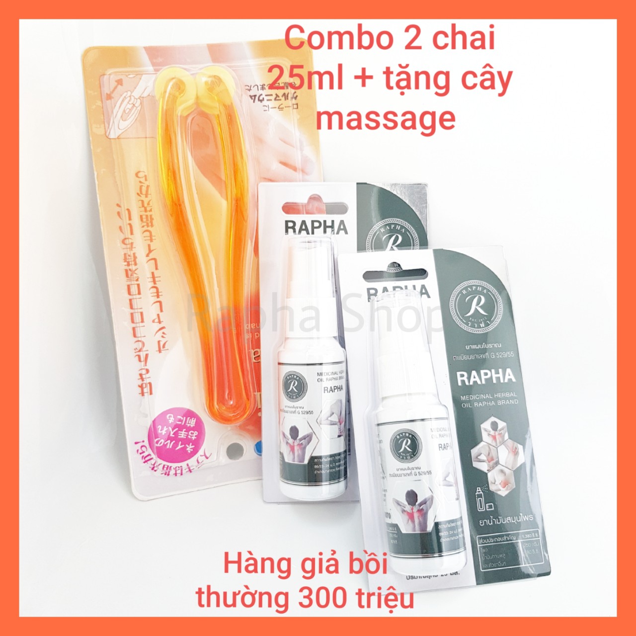 Combo 2 Chai Dầu Xoa Bóp Đau Nhức Xương Khớp Thái Lan Rapha 25Ml [Tặng Kèm Cây Massage Tê Tay]