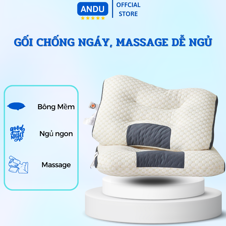 Gối Spa Chống Ngáy Gối Lõi Bông Xơ Đậu Nành Dệt Kim Massage Cổ Vai Gáy Giúp Ngủ Ngon Hàng Nội Địa Hà