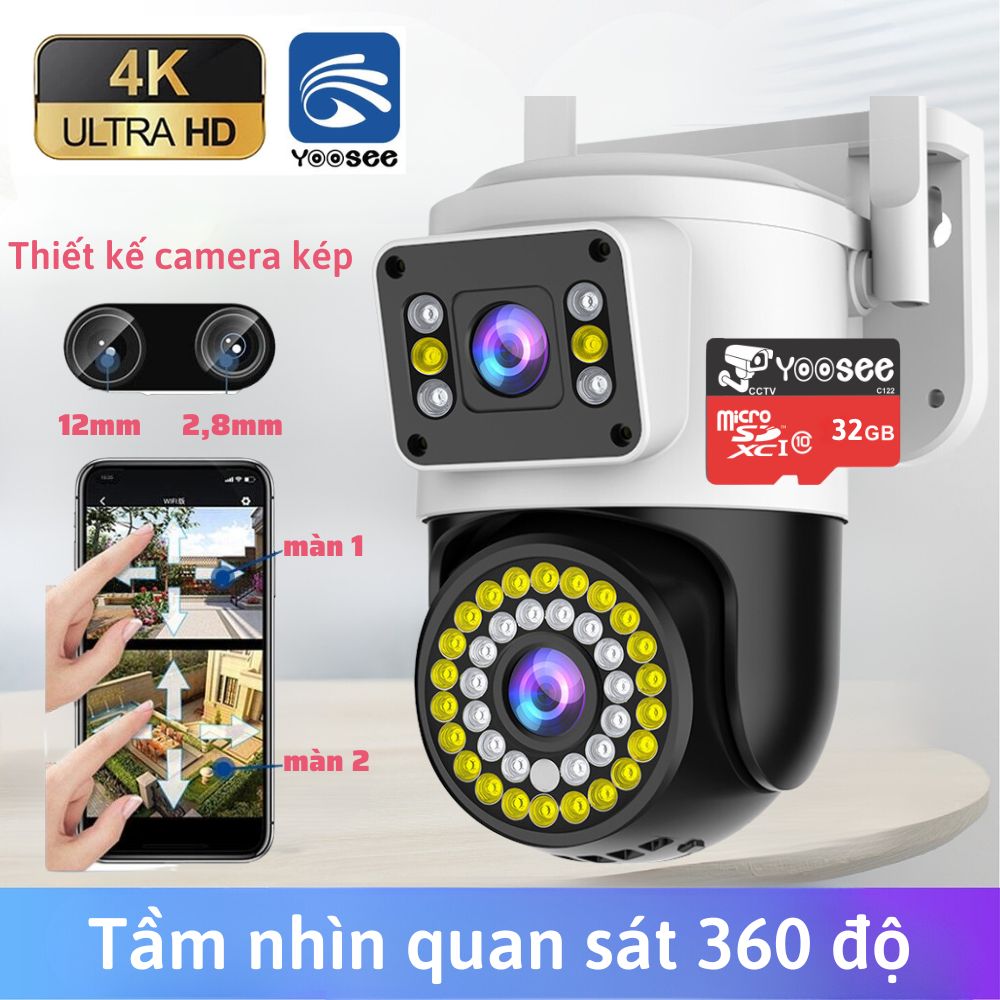 Camera YooSee 2 mắt -  8.0mpx siêu nét góc rộng ban đêm xem có màu đàm thoại 2 chiều camera kép xem 