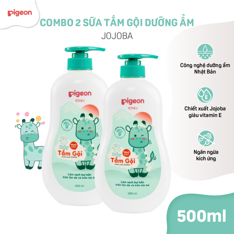 Combo 2 Sữa Tắm Gội Dưỡng Ẩm Cho Bé Pigeon 500ml Dịu Nhẹ Mềm Mại An Toàn Cho Da