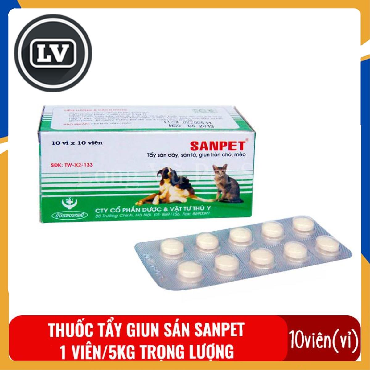 1 vỉ (10 viên) Thuốc tẩy giun sán cho chó mèo Sanpet - Thuốc xổ giun sán lãi cho thú cưng