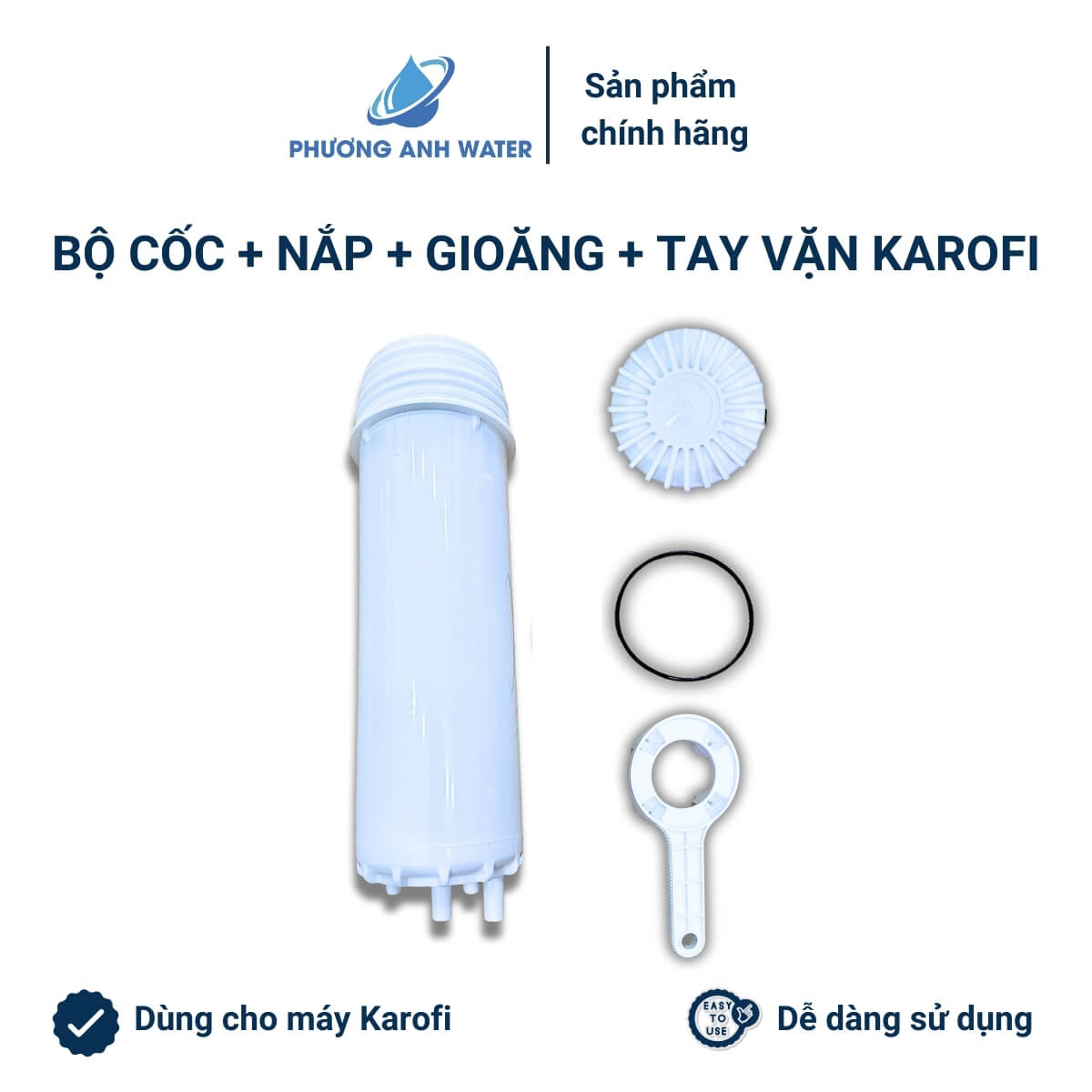Tay khóa mở cốc nắp cốc và cốc lõi lọc thô 123 chính hãng Karofi dành cho các dòng máy Karofi đời mớ